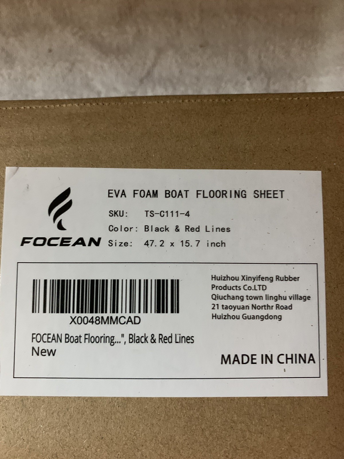 Focean EVA Foam Boat Flooring Sheet. 47.2″ X 15.7″ Size. Black With Red Lines.