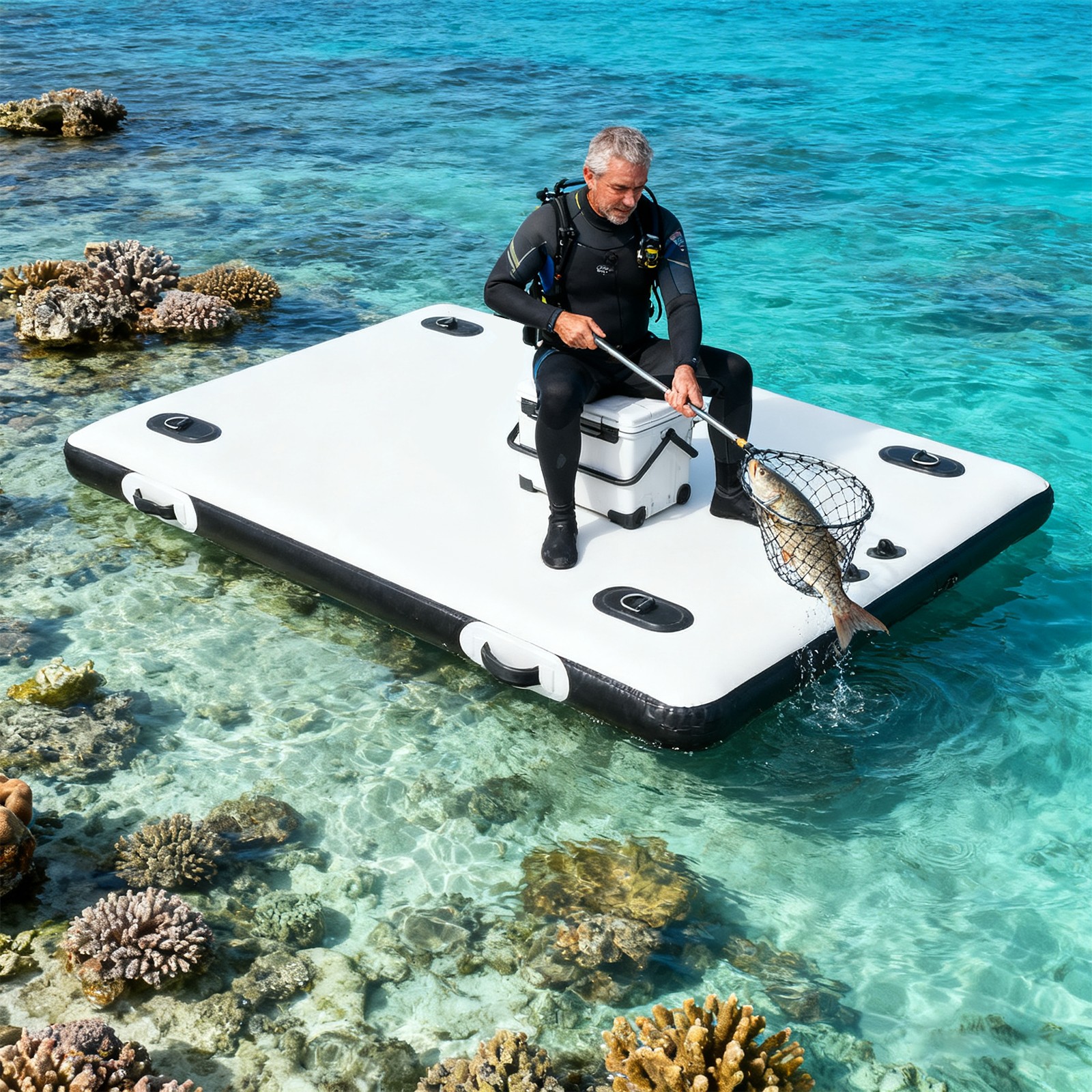 Portable Fishing Boat Inflatable Floating Platform for Lake/Swimming Pool