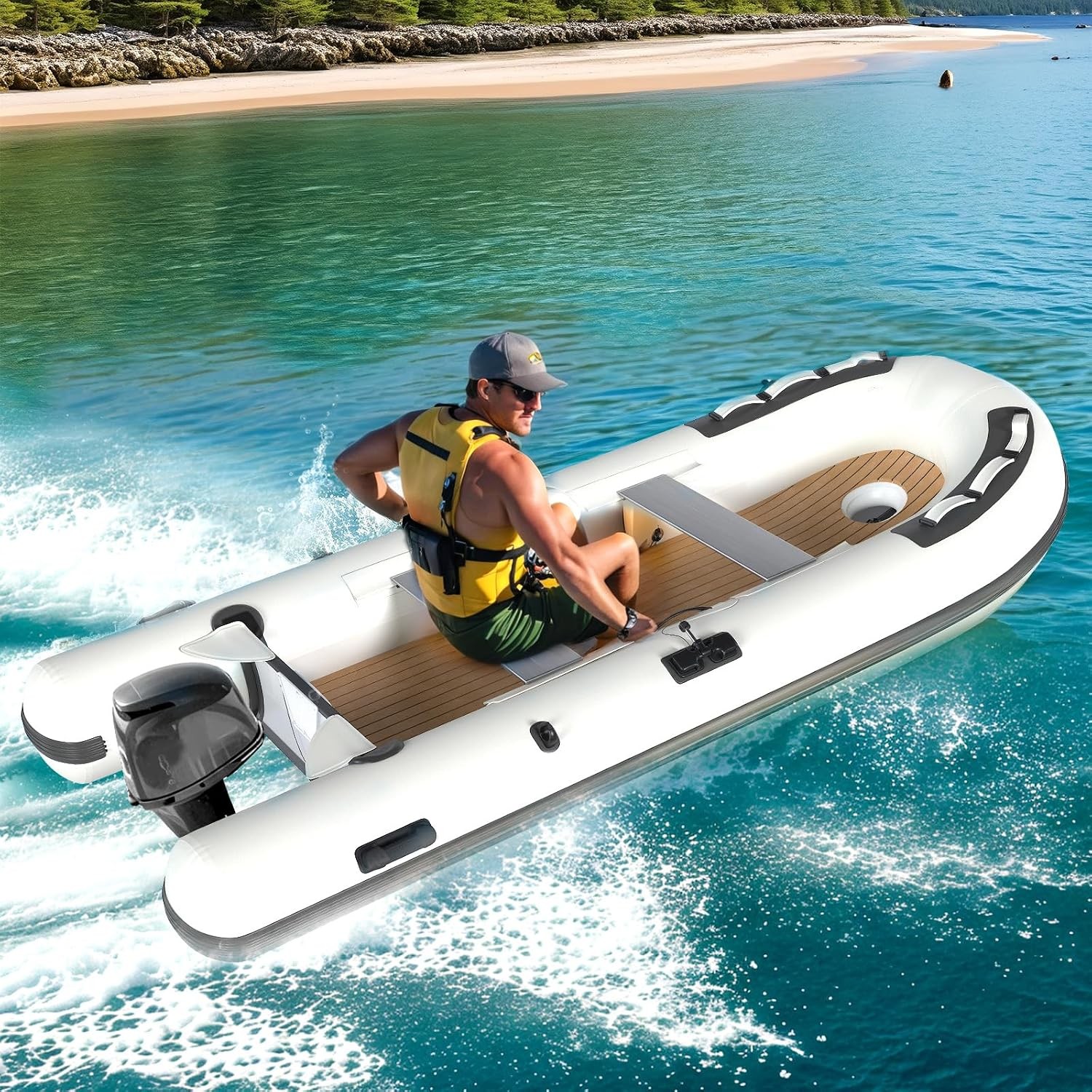 Inflatable Boat 10.5ft x 5ft, 5 Person Sport Tender Dinghy for Fishing White