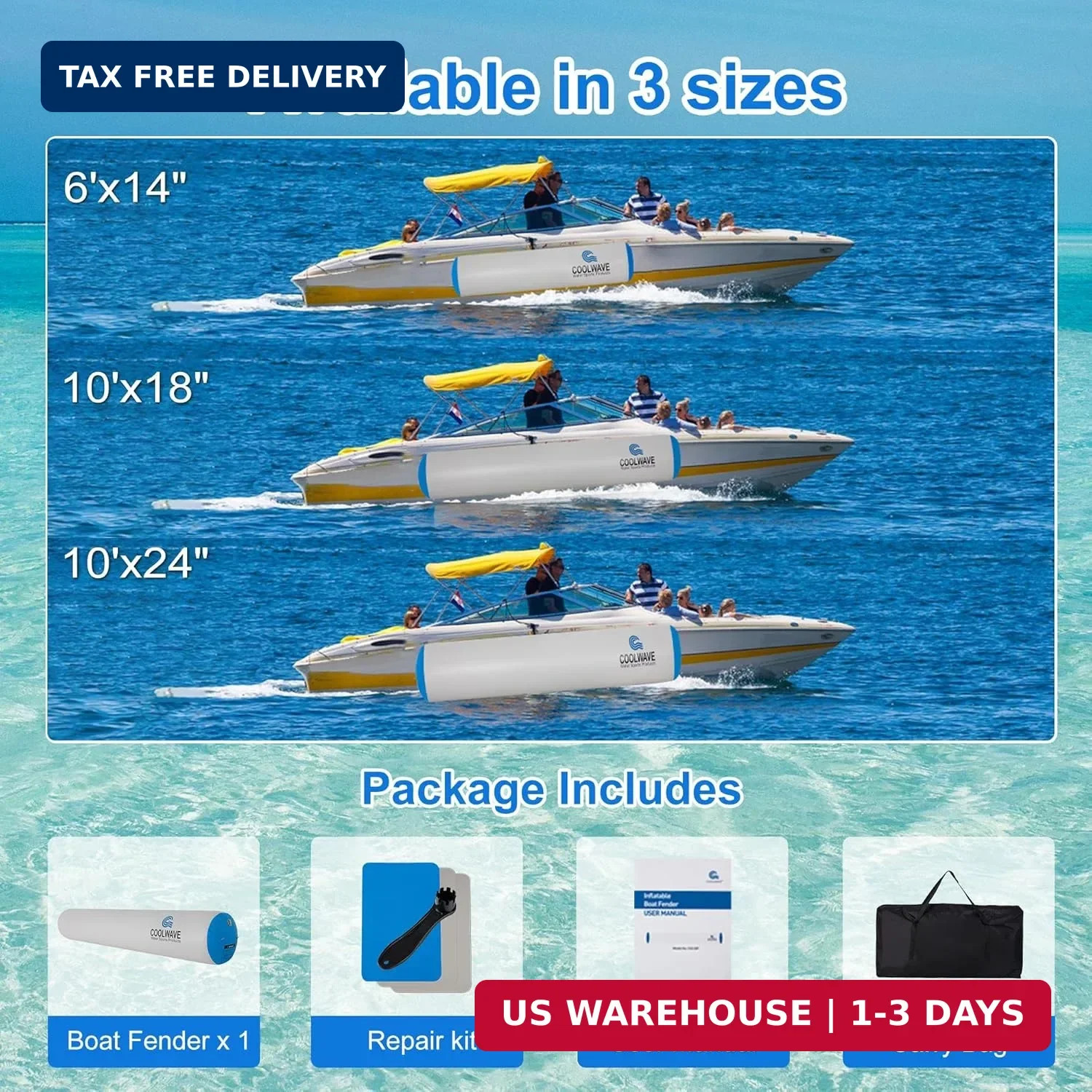 COOLWAVE 6FT/10FT Inflatable Boat Fenders, Upgraded Inflatable Boat Bumper for D