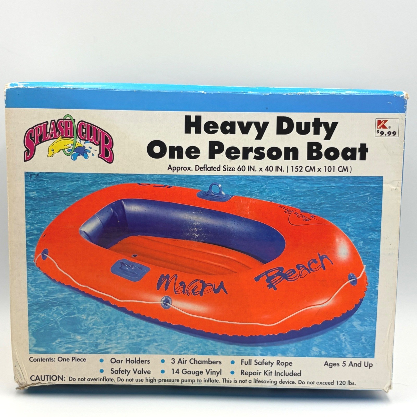 Splash Club Heavy Duty One Person Boat Inflatable Raft Orange Blue Kmart 60×40