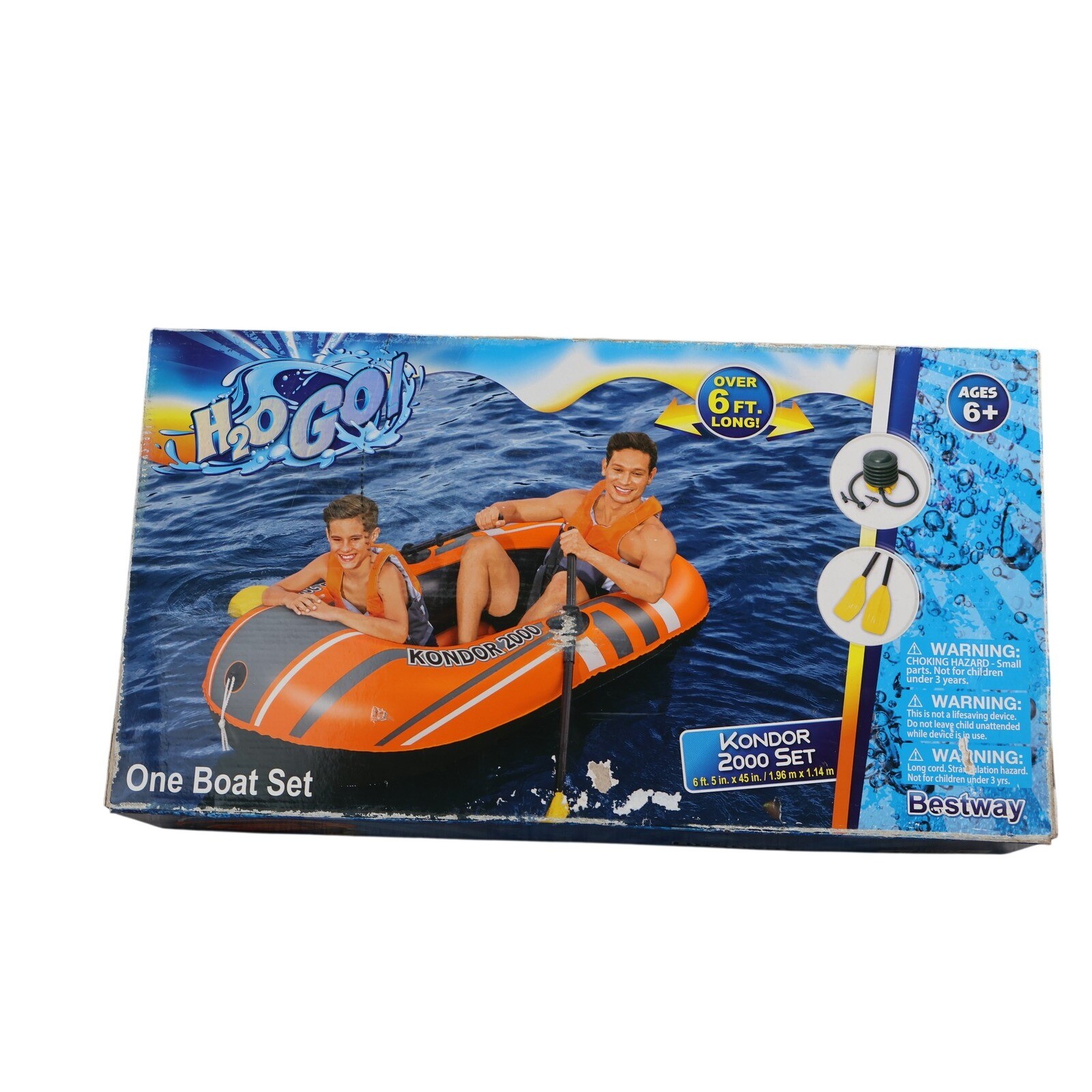 Bestway H2O GO! Kondor 2000 Boat Set 6 Ft 5 In X 45 In Inflatable Orange