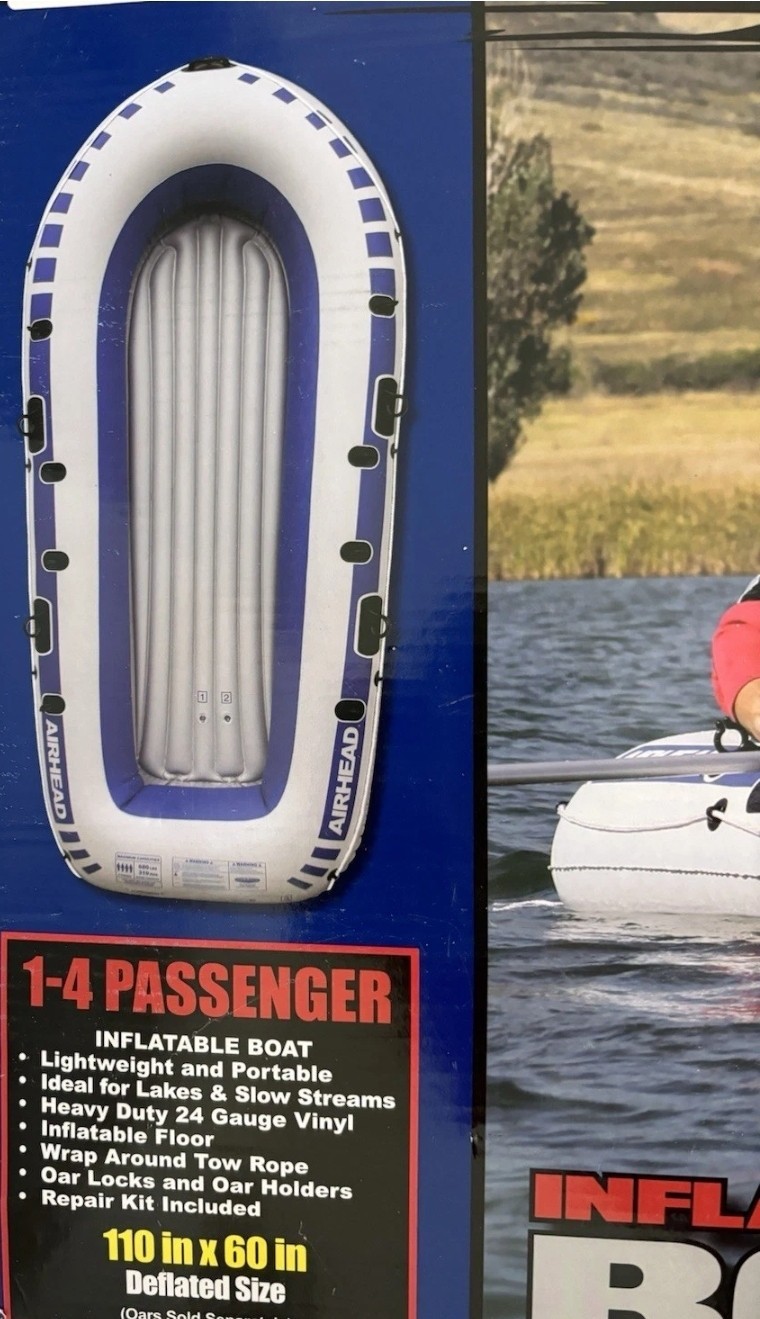 Inflatable Raft Boat 1-4 Person Portable 9.25ft X 5ft 680lb Capacity Quality Nib