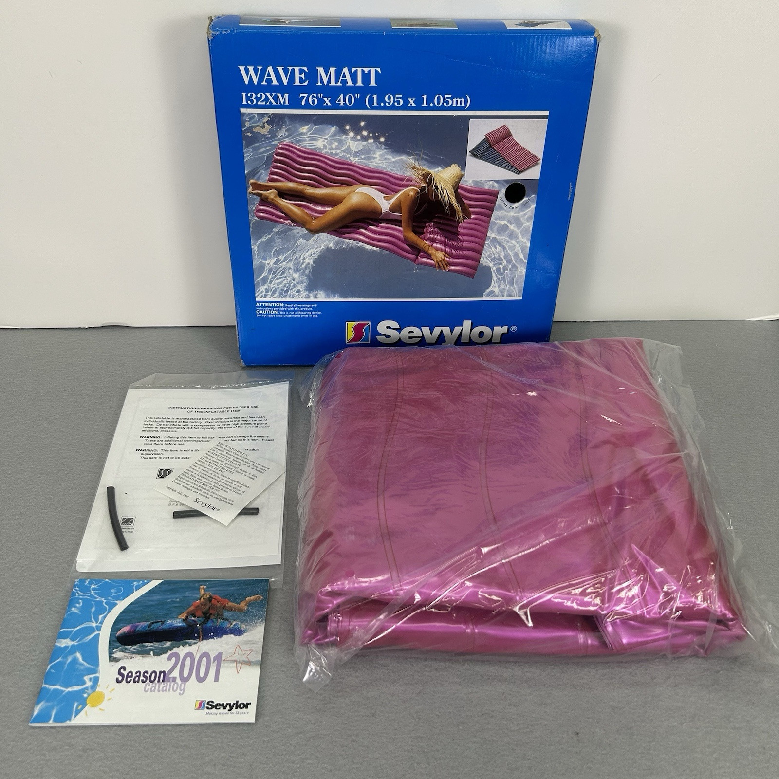SEVYLOR WAVE MATT Inflatable Pink Pool Float VTG Beach 76 x 40 Raft NEW Open Box