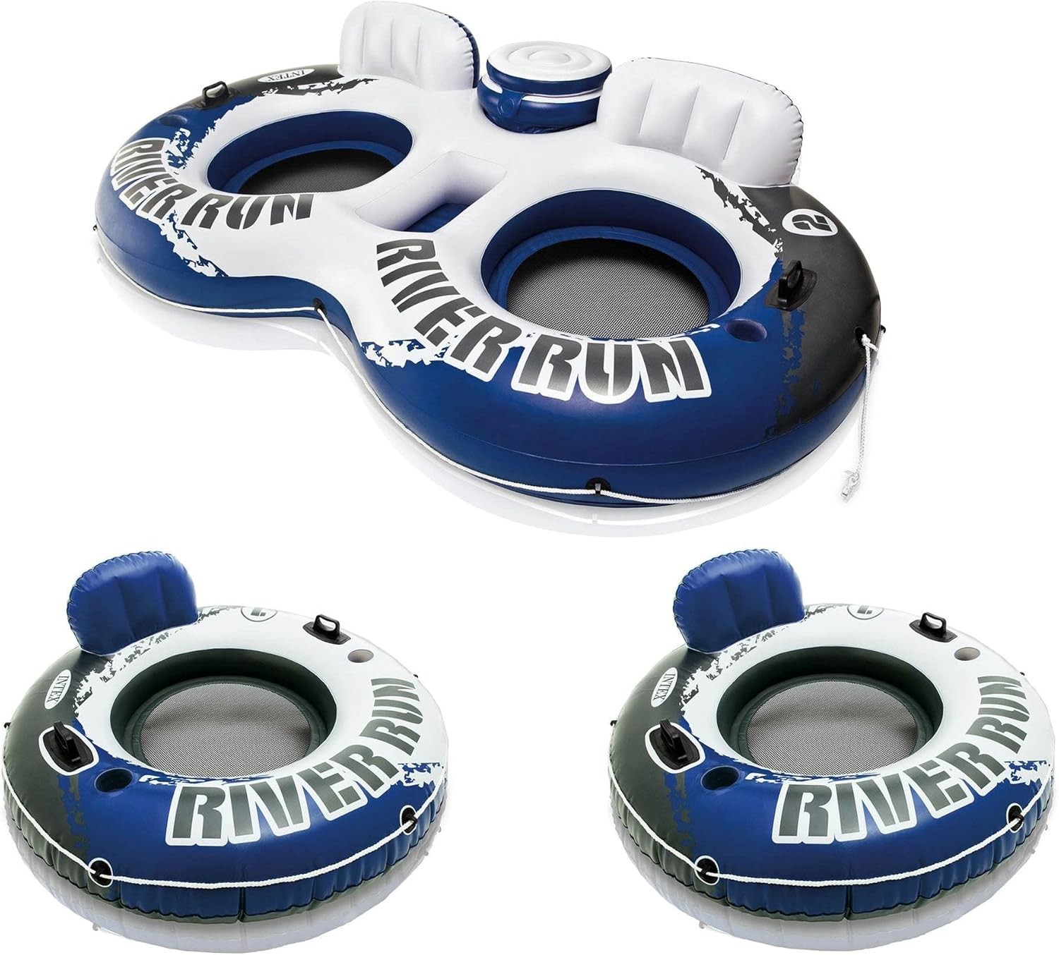 Intex River Run II 2Person Float with Builtin Cooler and Two River Run Single Ri