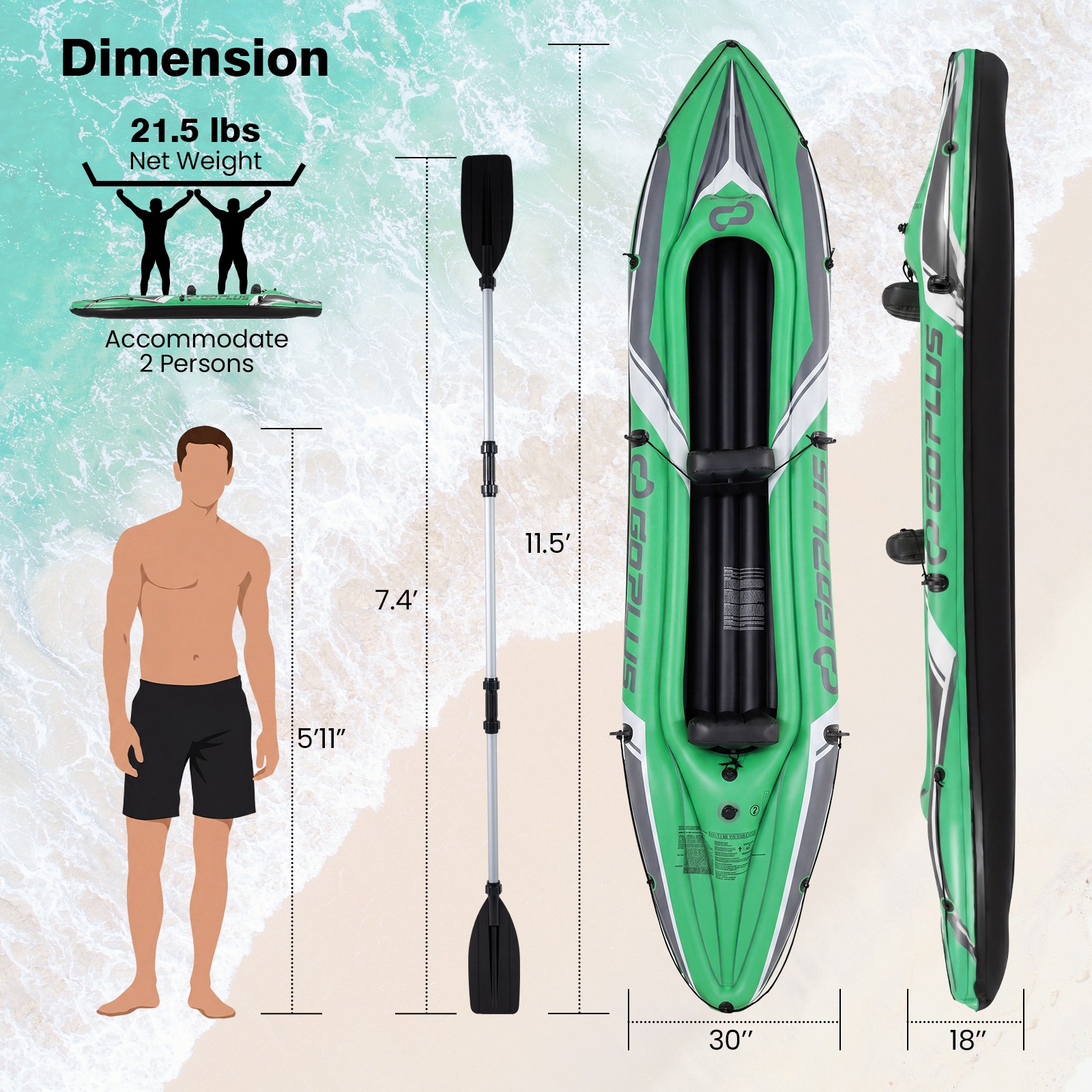 Inflatable Kayak 2 Person, Heavy Duty Tandem Touring Kayak with Aluminum Paddles