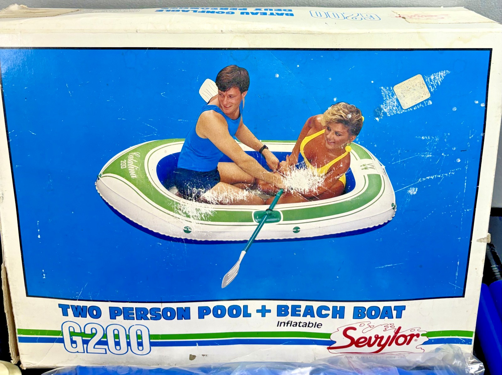 Vintage Sevylor Inflatable 2 Person Beach Boat G200 New With Paddles 78 X 46