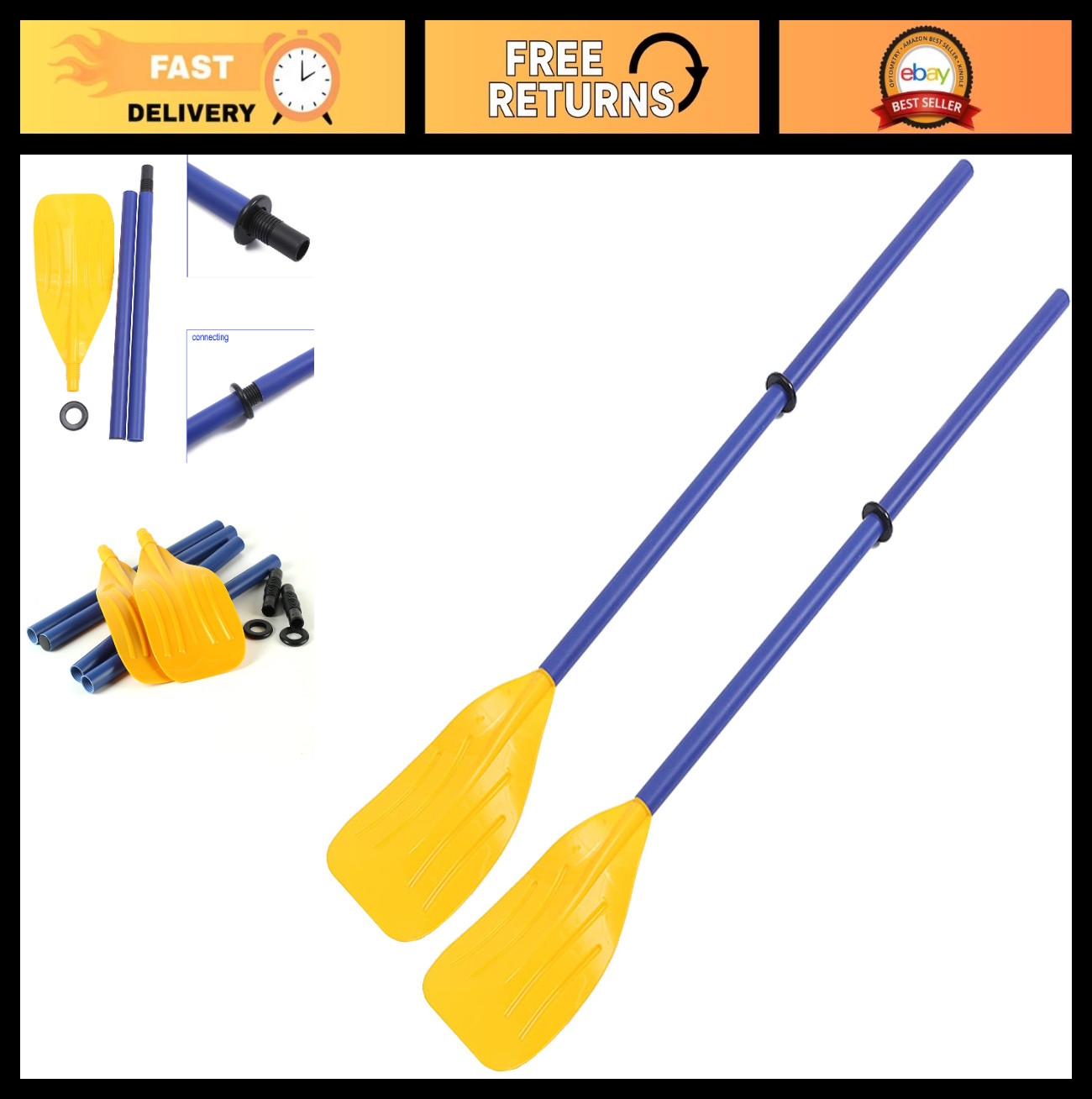 Kid’s Inflatable Boat Oars – 1 Pair Adjustable PVC Kayak Paddles, Lightweight Ca
