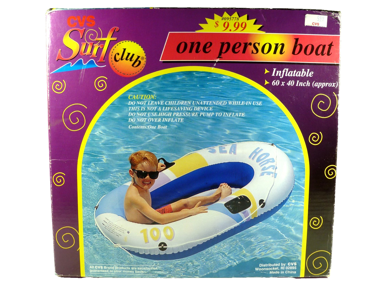 1-Person Boat vintage CVS Surf Club 60×40 inflatable raft pool fun float new