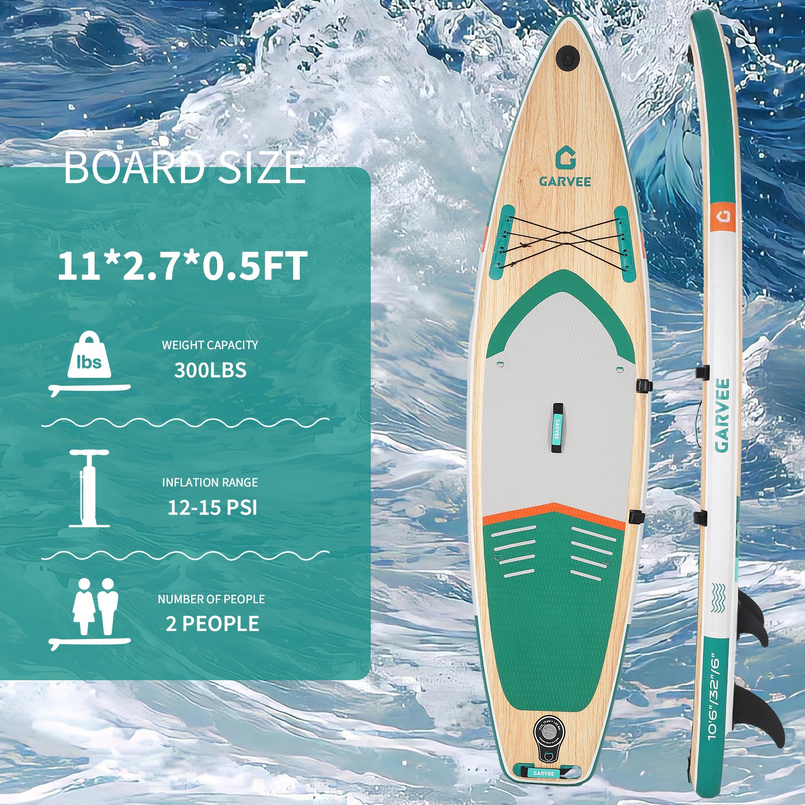 11FT Inflatable Paddle Board SUP 420lb Capacity w/ Paddle Pump Backpack Fins Kit