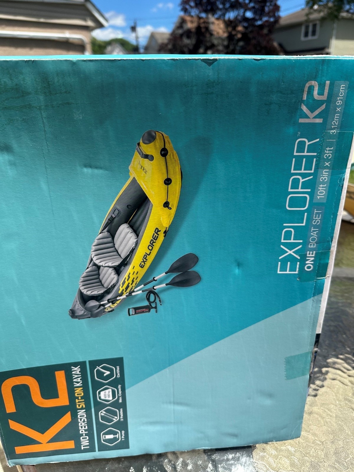 Intex Explorer K2 Yellow 2 Person Inflatable Kayak with Aluminum Oars & Air Pump