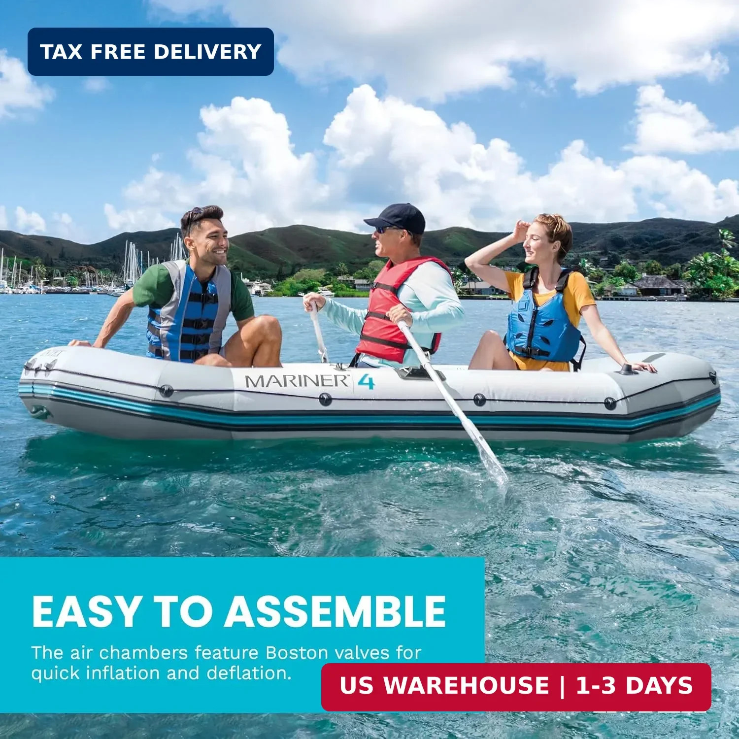 Mariner 4 Person Inflatable Fishing Boat Set SuperTough PVC Oars Pump Keel New