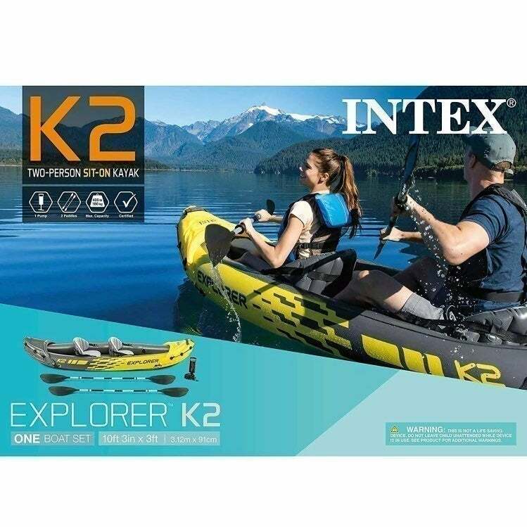 Intex Explorer K2 Inflatable 2-Person Yellow Kayak W/ Aluminum Oars & Air Pump