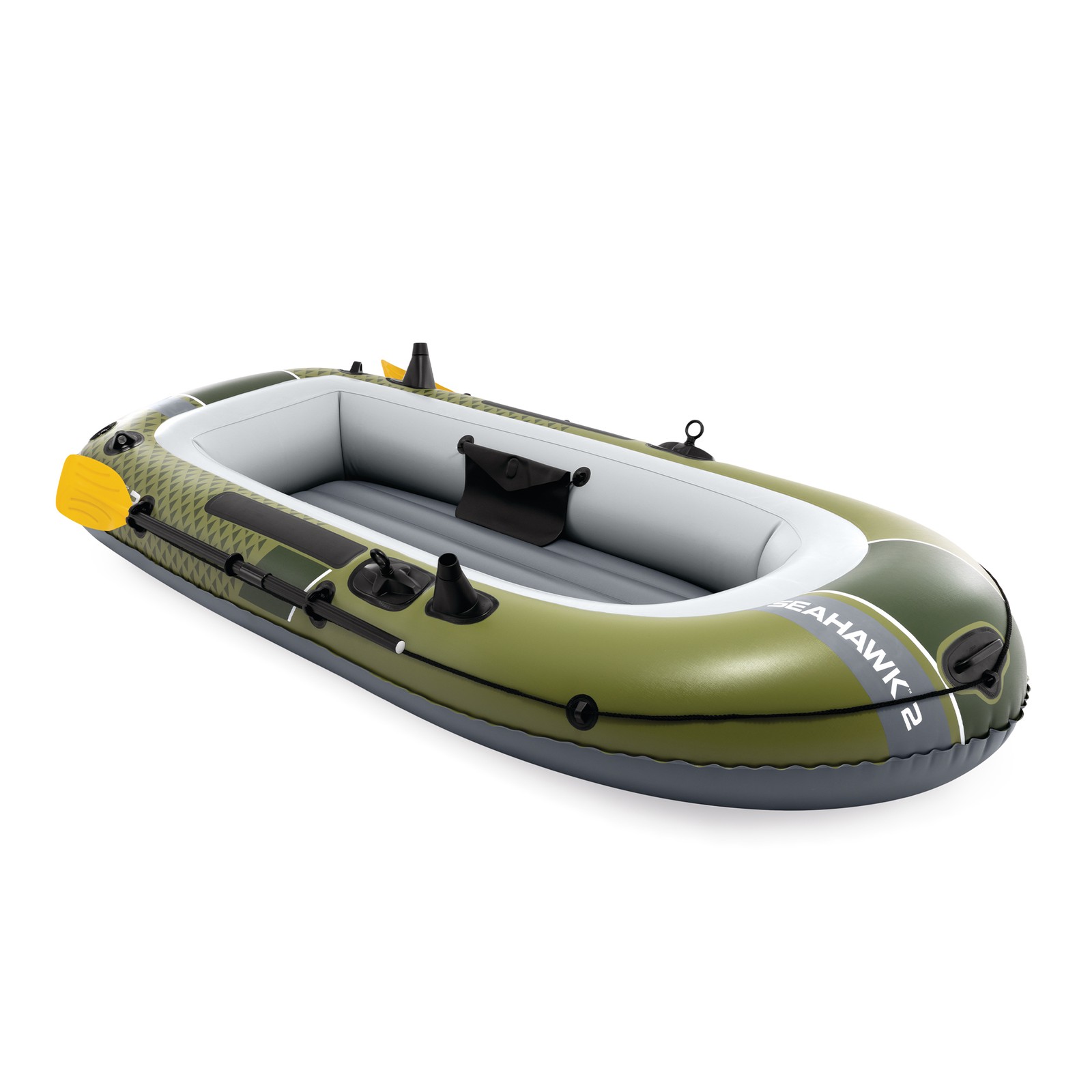 INTEX 66332EP Seahawk 2 Inflatable Boat Set with 48″ Oars, Pump, & Rod Holders
