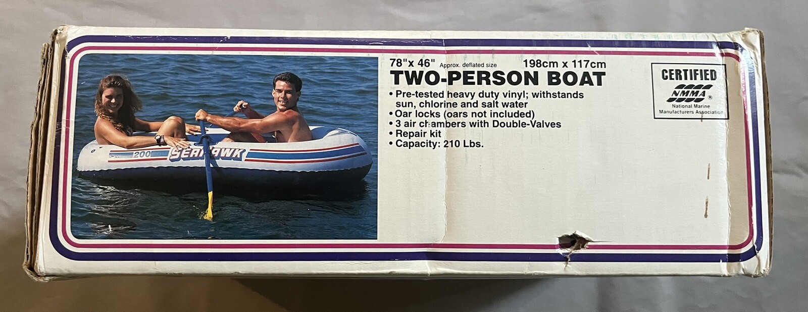 Vintage 1993 Wet Set Intex Two Person Boat Seahawk 200 White 78”x46” Inflatable