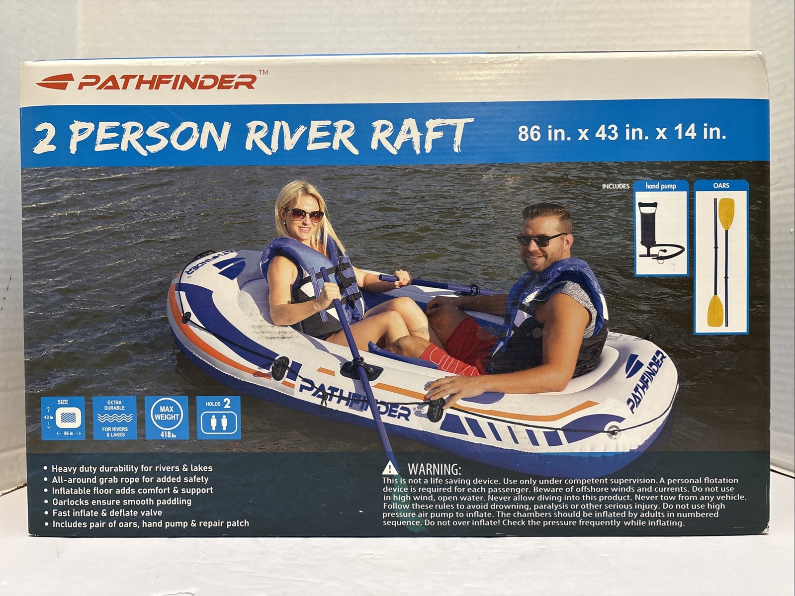 New/Sealed*Pathfinder 2 Person Inflatable River Raft Boat w/Pump & Oars