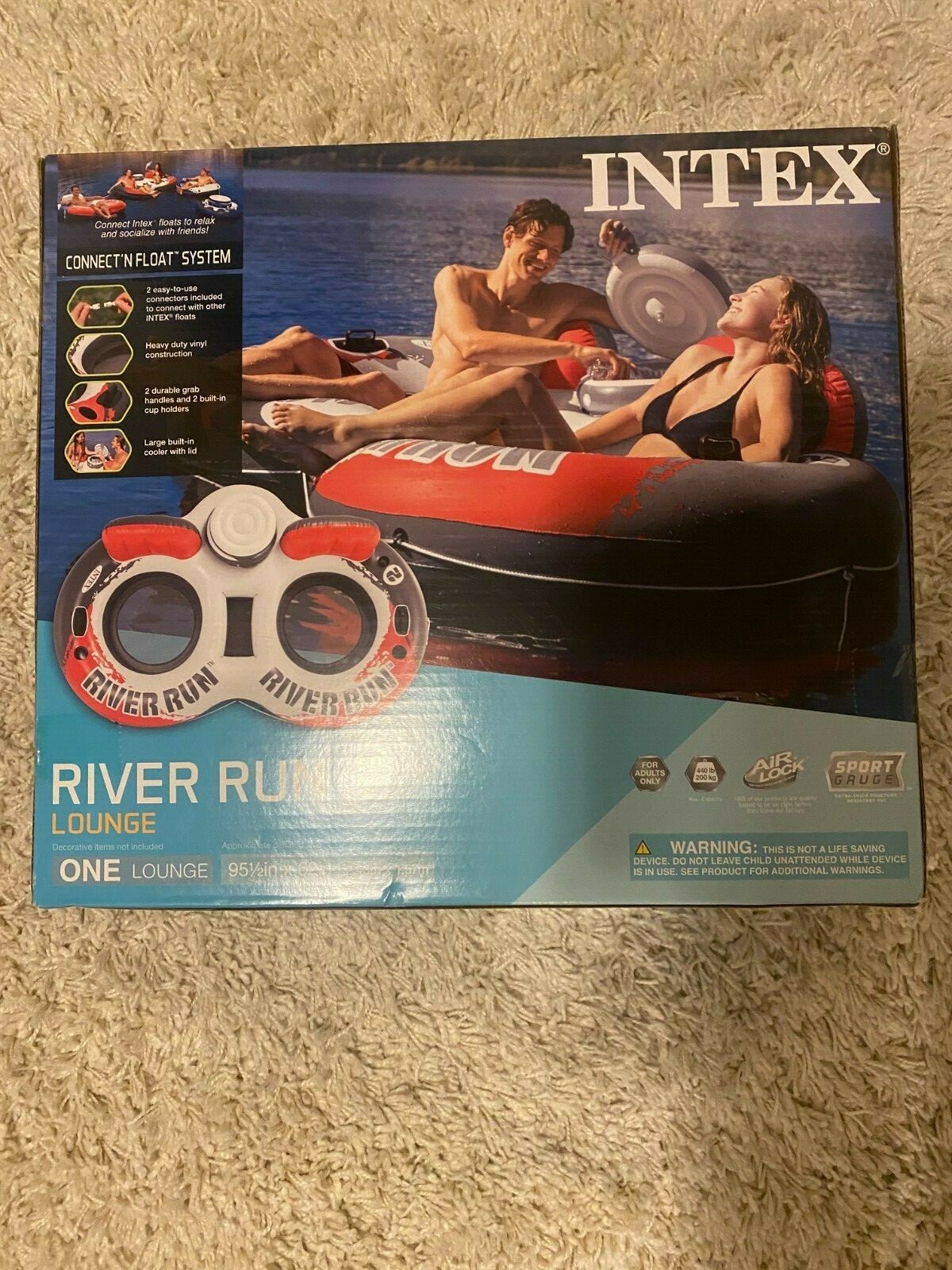 Intex River Run II Sport Lounge, Inflatable Water Float,951/2″ x 62″ (white/red)
