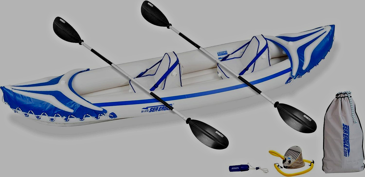 RARE Sea Eagle 370 PRO 3 Person HevDuty Inflatable Kayak Canoe w/ Paddles 650lbs