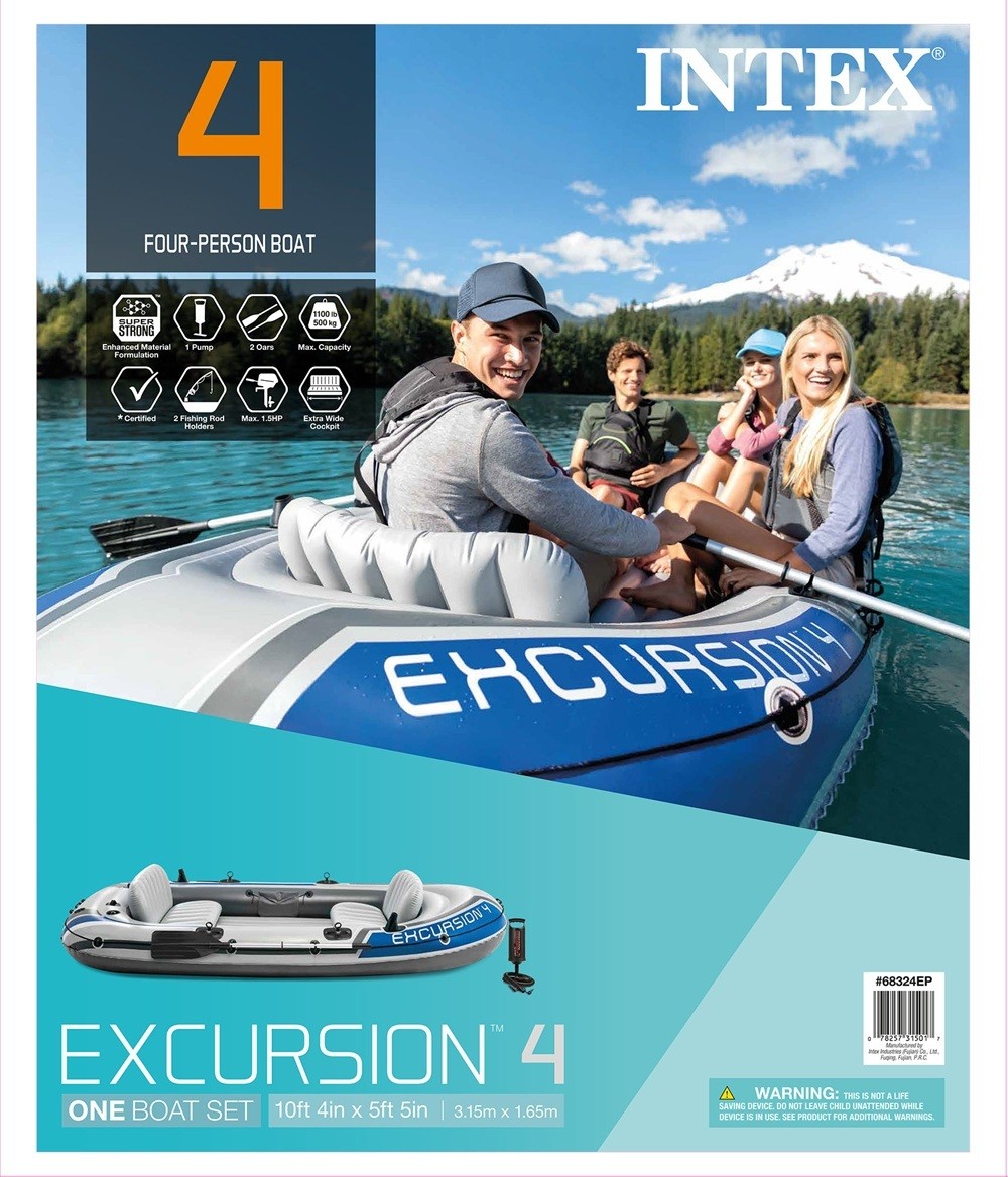 Intex Excursion 4 Inflatable Boat Set 4 Person with Oar and Pump