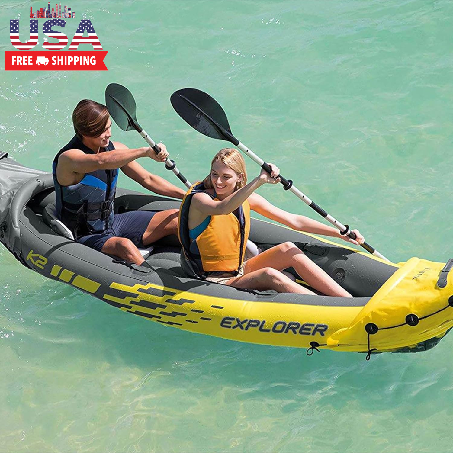 Intex 68307EP Explorer K2 Inflatable Kayak Set: Includes Deluxe 86In Aluminum Oa