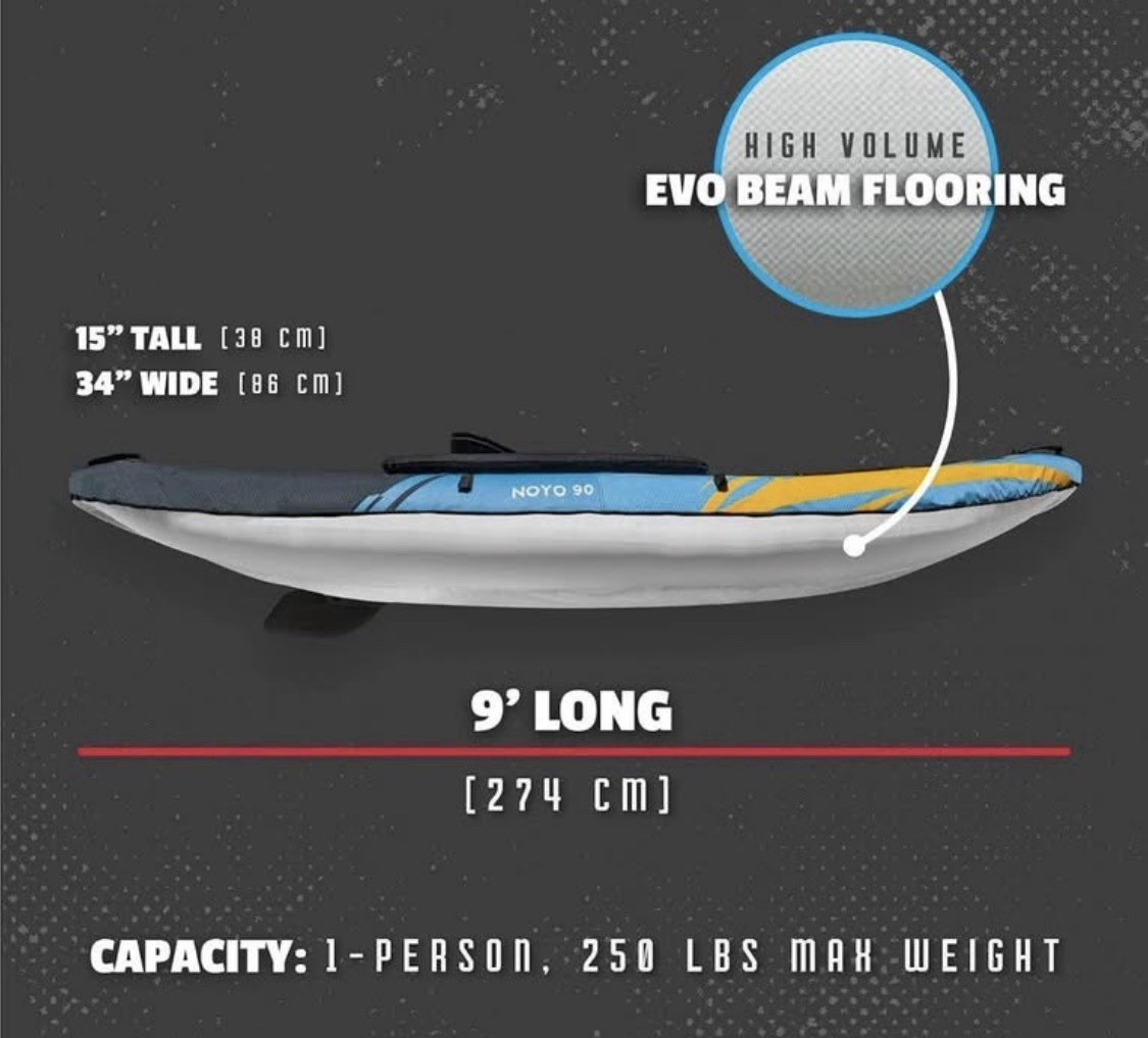 Aquaglide Noyo 90 Inflatable Kayak – 1 Person Touring Kayak with Bag (NEW)