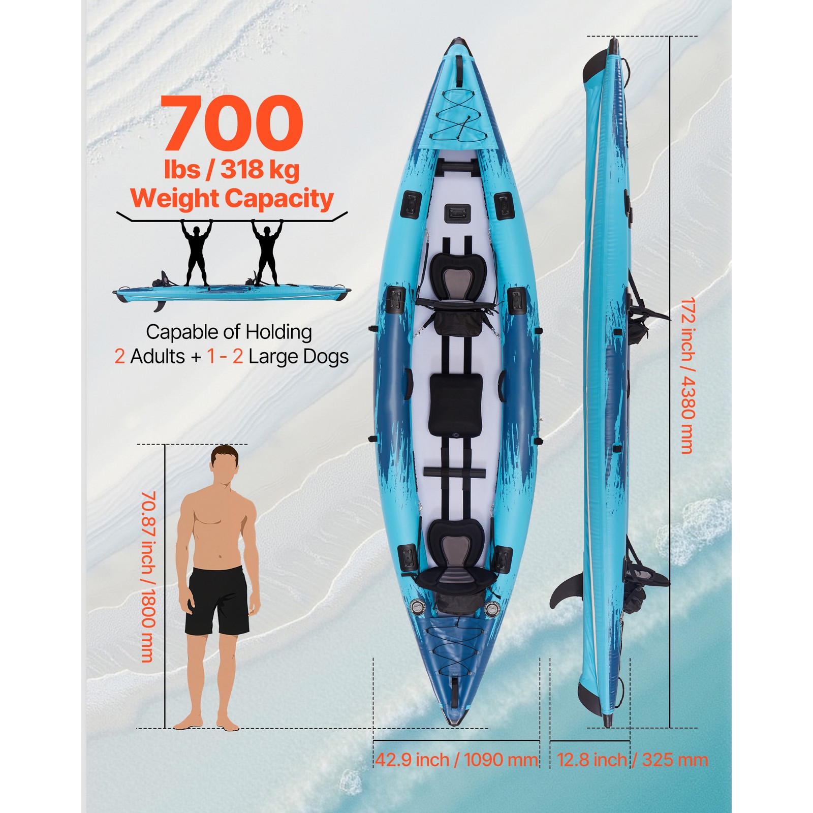 Uimoso 2-Person Inflatable Kayak with 700LBS Weight Capacity for Recreation