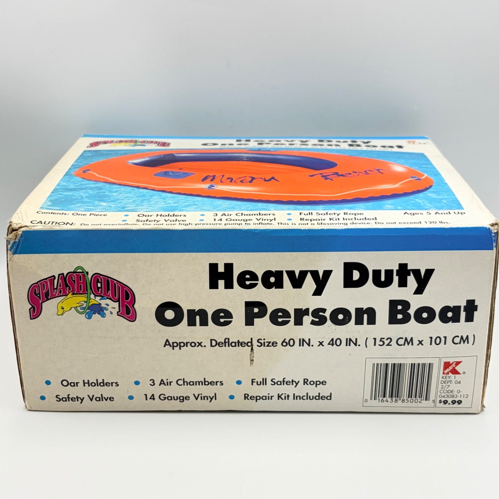 Splash Club Heavy Duty One Person Boat Inflatable Raft Orange Blue Kmart 60×40