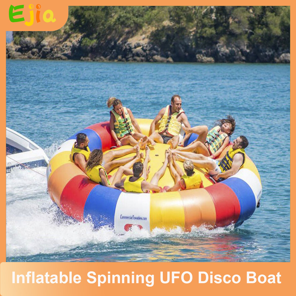 10ft Inflatable Spinning UFO Disco Boat Towable Tube for Outdoor Water Games