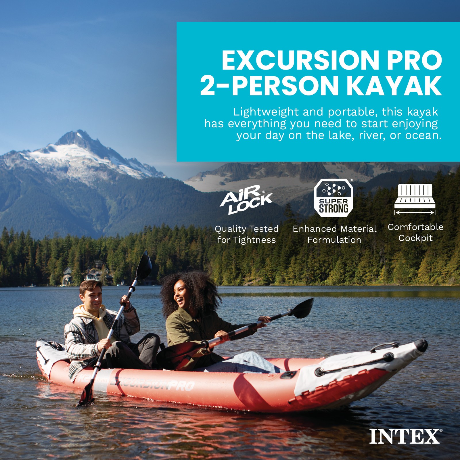Intex Excursion Pro Inflatable 2 Person Vinyl Kayak with Oars & Pump, Red (Used)