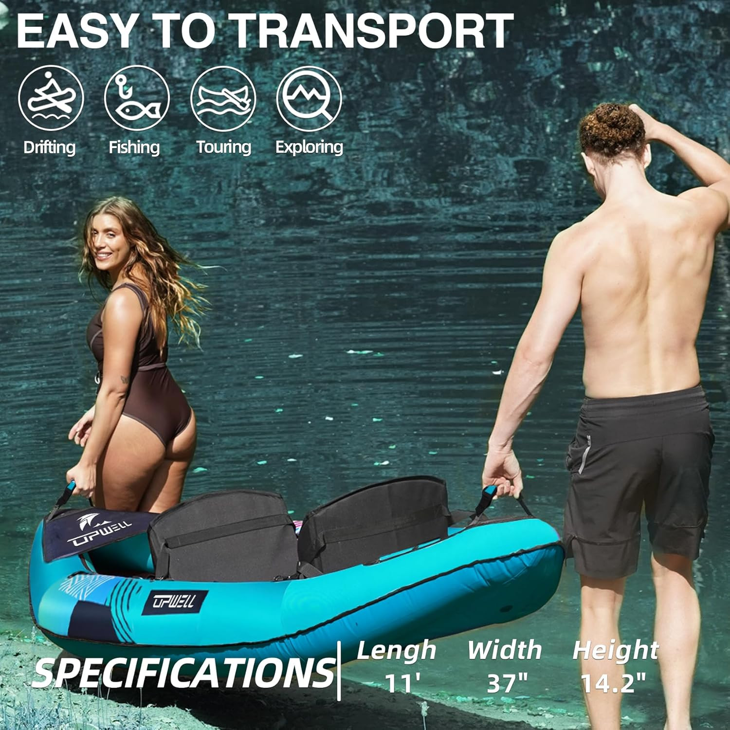 13’6”/11′ Inflatable Recreational Kayak – 2 Person with Drop Stitch Floor and Ac