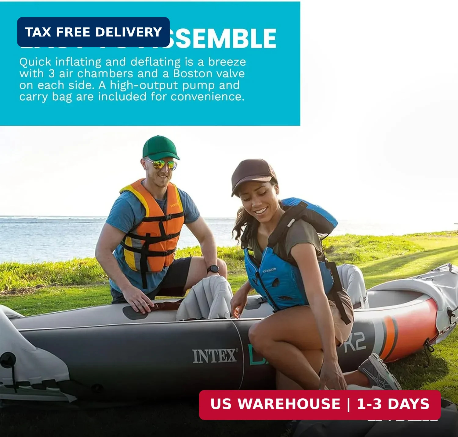 2-Person Inflatable Kayak Set, Dakota K2 with 86in Oars and Pump