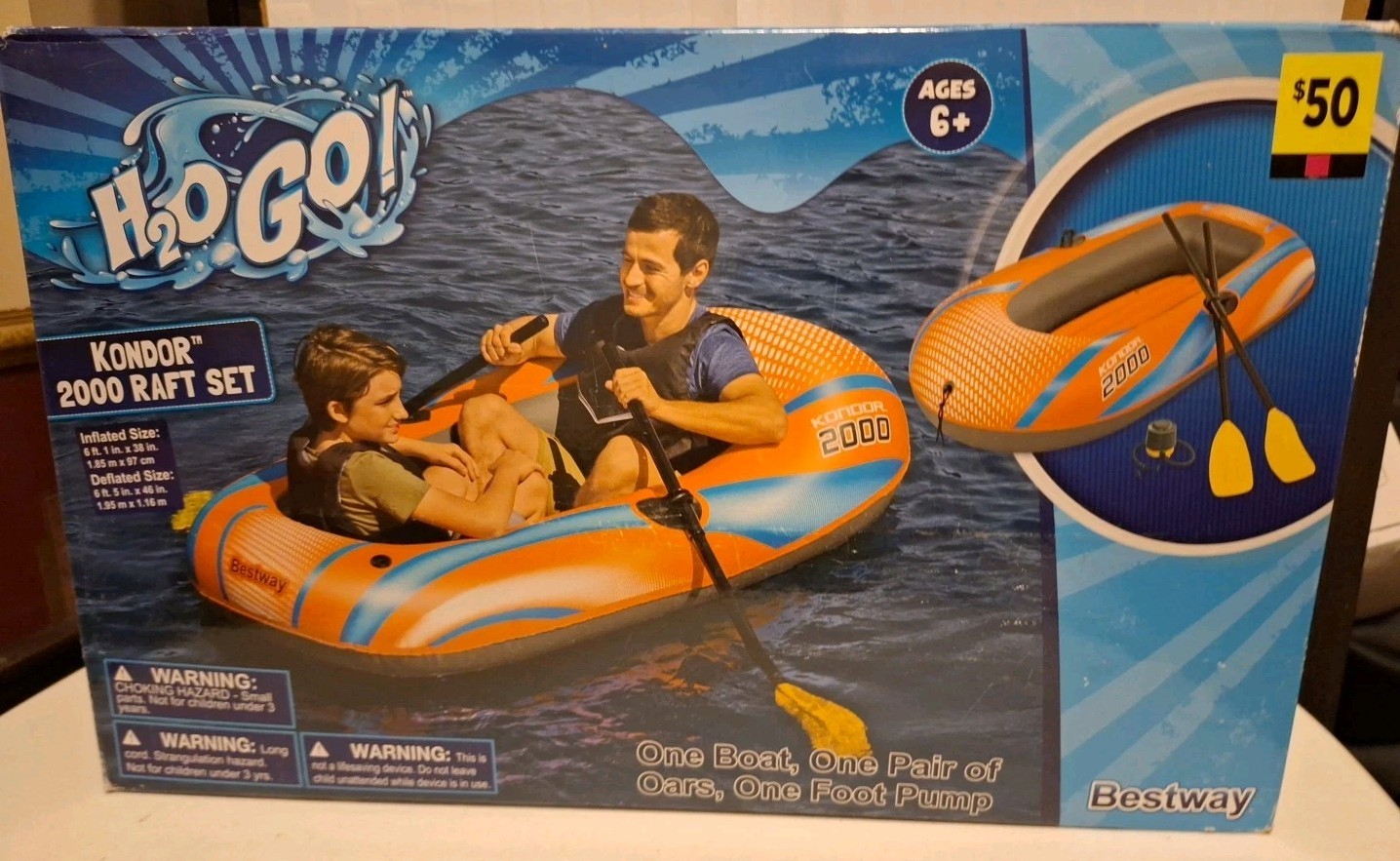 H20 Go Kondor 2000 Raft New Includes Boat, Pair Of Oars Foot Pump 72″ X 38″