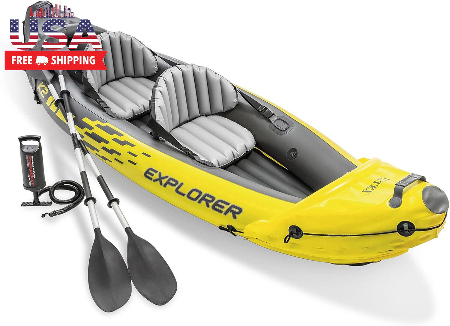Intex 68307EP Explorer K2 Inflatable Kayak Set: Includes Deluxe 86In Aluminum Oa