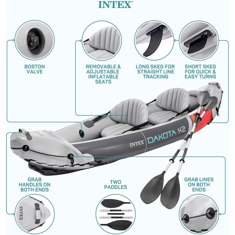 INTEX 2-Person Inflatable Kayak Set, Dakota K2 with 86in Oars and Pump
