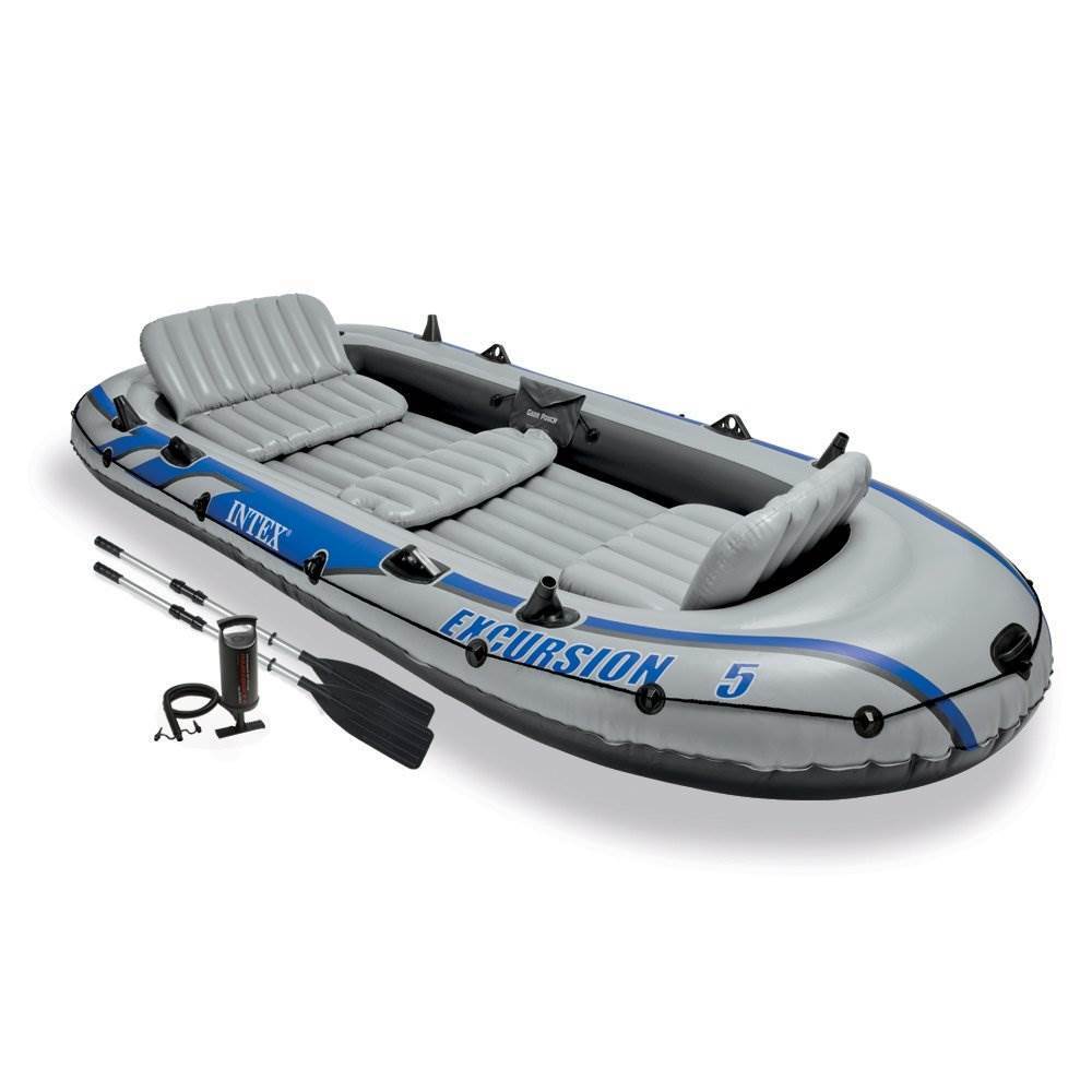 Intex Excursion Inflatable 5 Person Water Fishing River Boat Raft Set with Oars