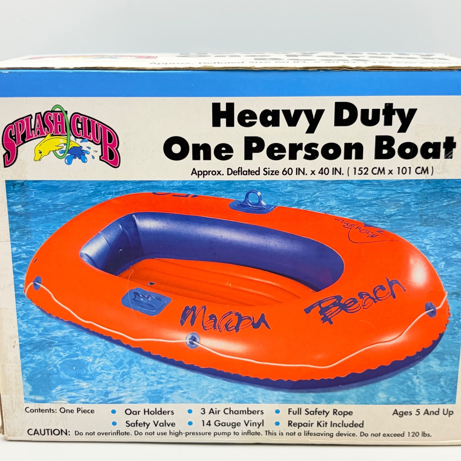 Splash Club Heavy Duty One Person Boat Inflatable Raft Orange Blue Kmart 60×40