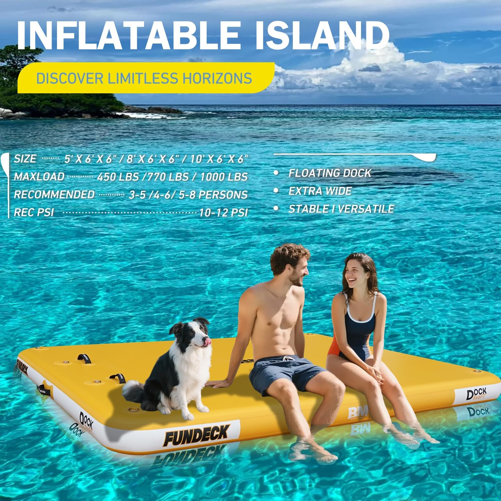 BEYOND MARINA 8x6ft Inflatable Floating Dock for Lake, 8ft x 6ft, Yellow