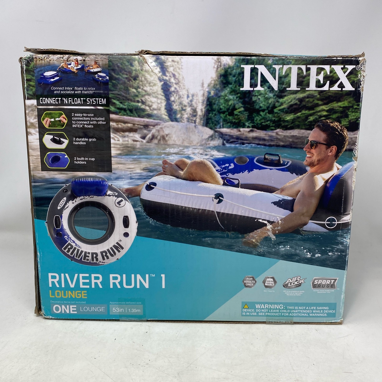 Intex River Run 1 Blue/White 53in Inflatable Tube w/ Backrest & Cups