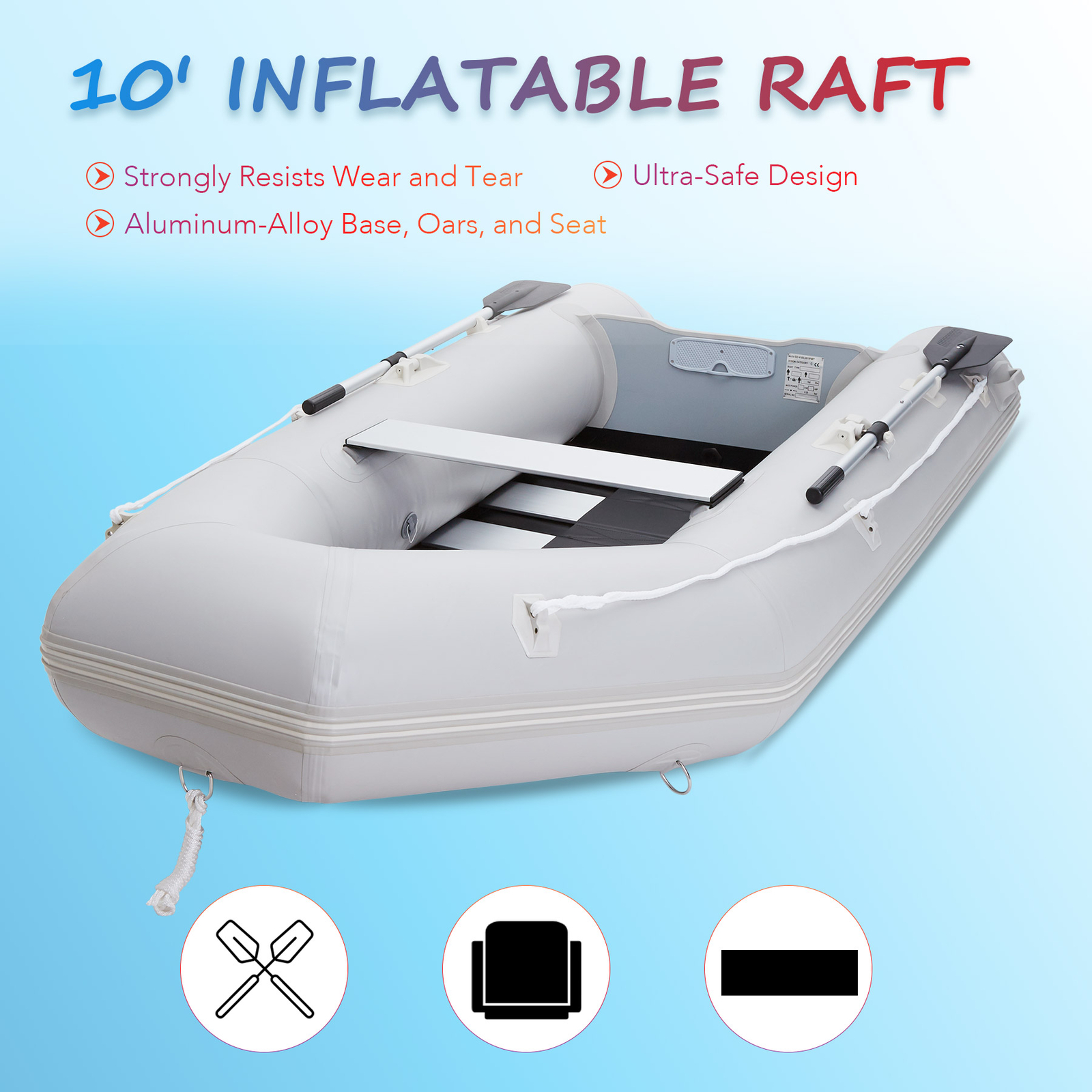 10ft Inflatable Boat w/pump Raft Fishing Dinghy Tender Pontoon Rescue Heavy Duty