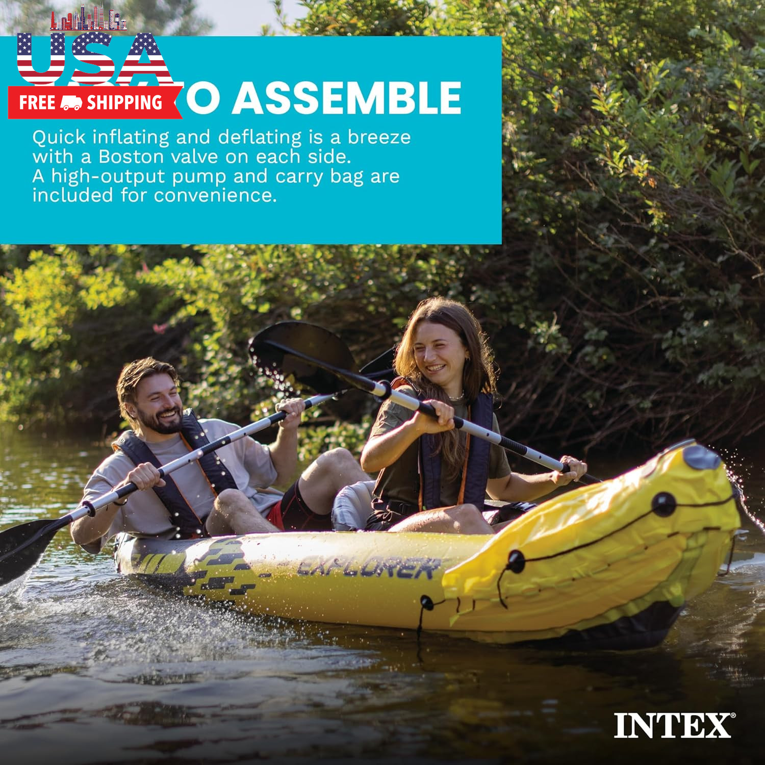 Intex 68307EP Explorer K2 Inflatable Kayak Set: Includes Deluxe 86In Aluminum Oa