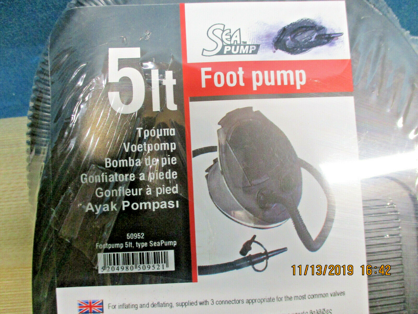 FOOT PUMP 5′ 50953 SEA PUMP (*1409SH)