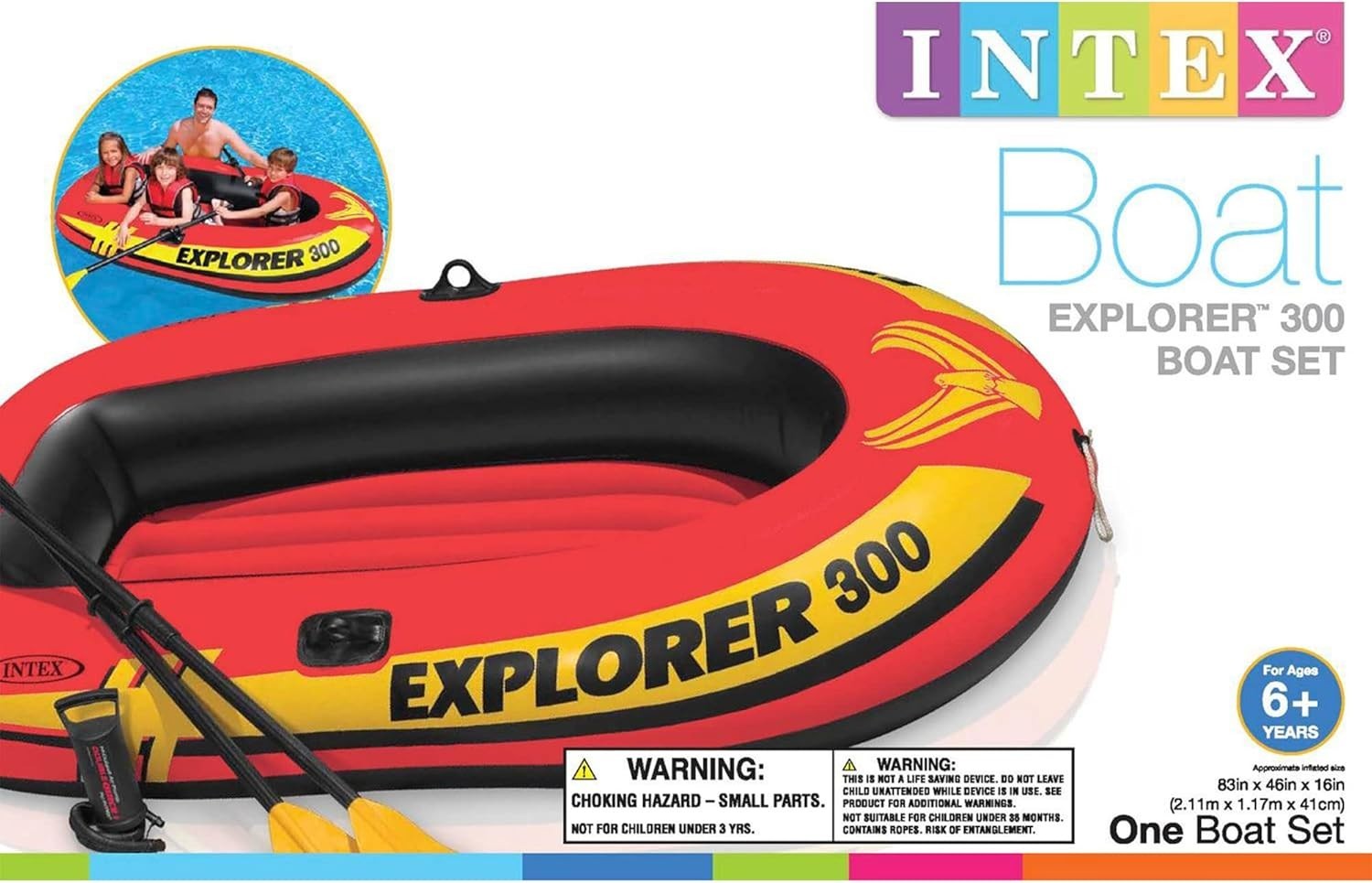 INTEX Explorer Compact Inflatable Boat Dual Air Chambers Oar Locks