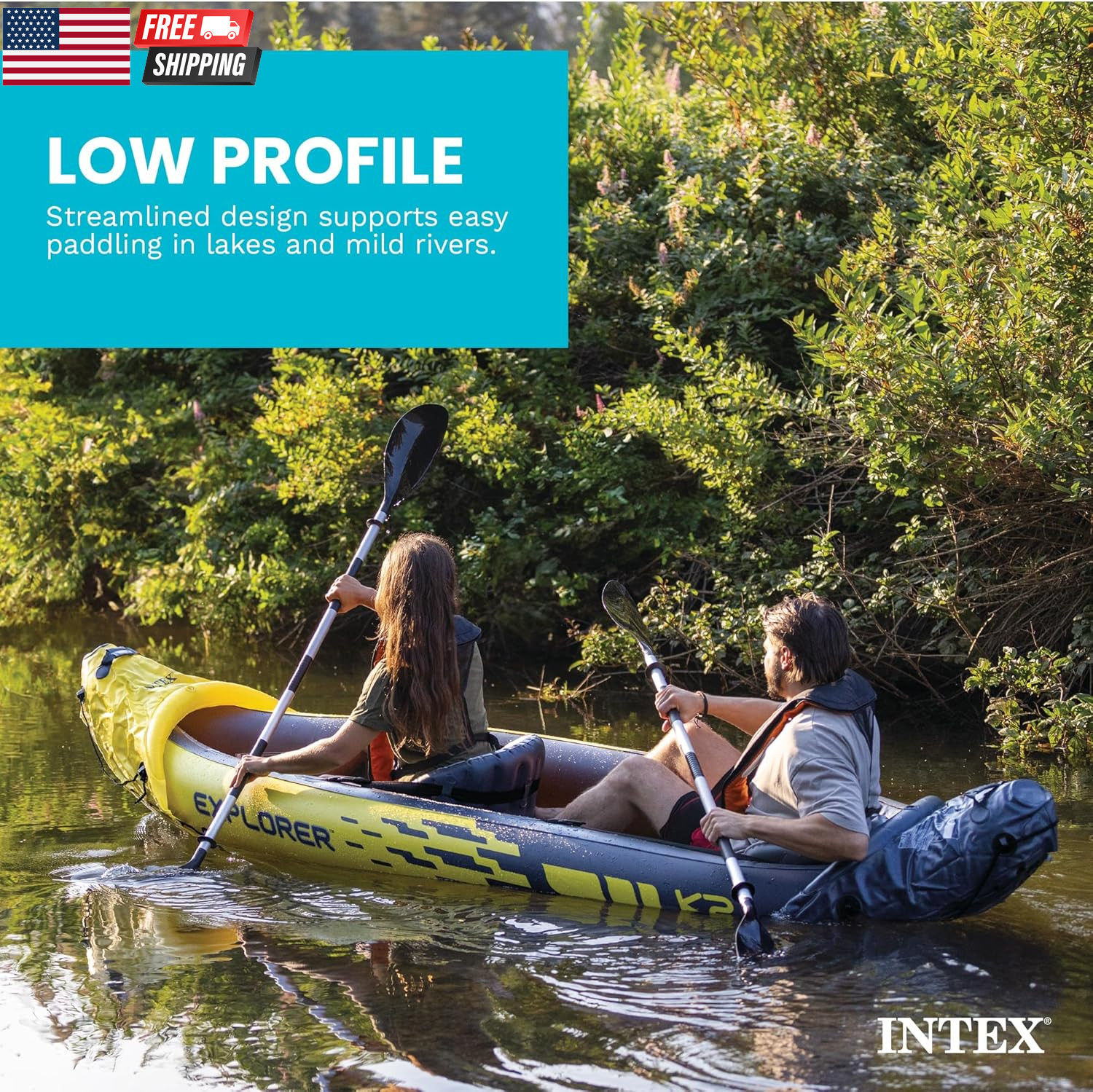 Intex 68307EP Explorer K2 Inflatable Kayak Set: Includes Deluxe 86In Aluminum Oa