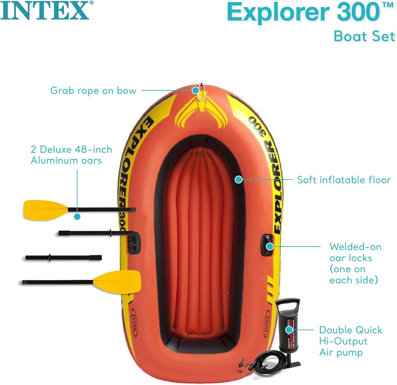 INTEX 58332EP Explorer 300 Inflatable Boat Set: Includes Deluxe Boat Oars and Mi