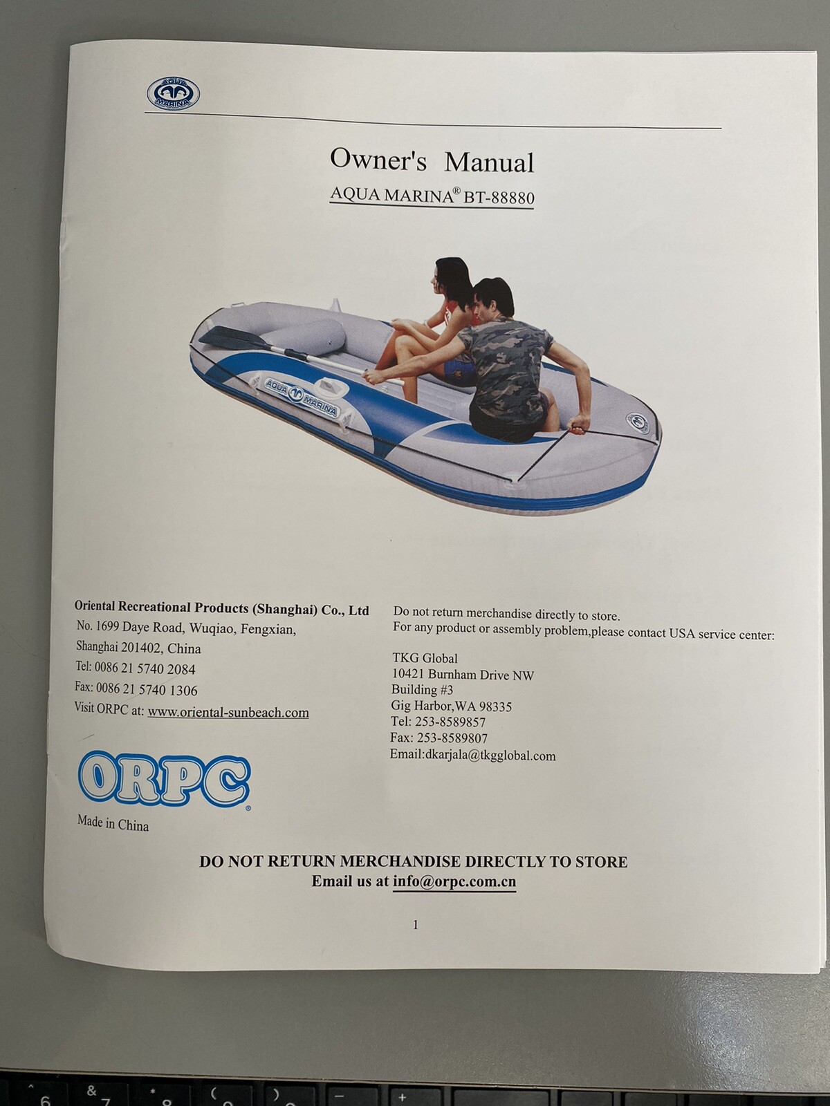 New Aqua Marina I￼nflatable Boat Dinghy 10’ x 4’5”River Raft 4 Person Durable
