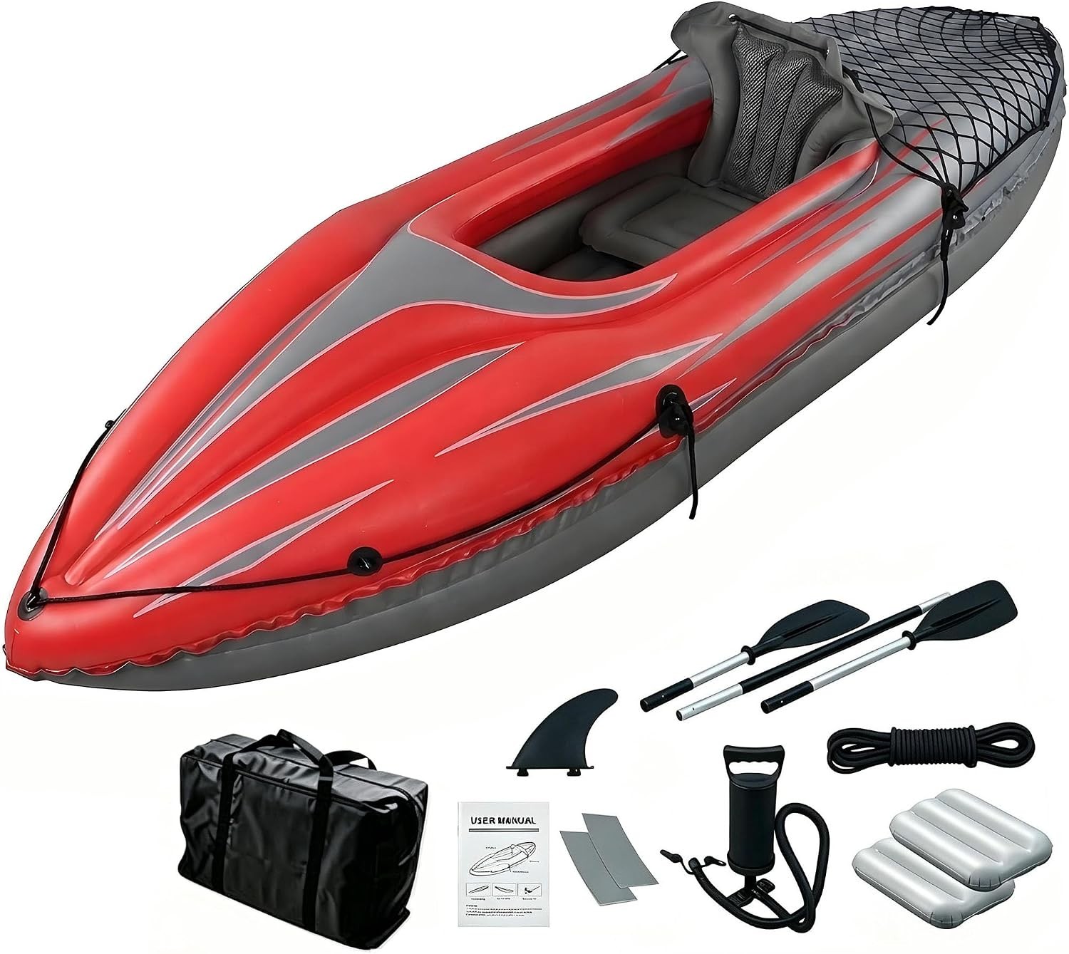 9 Ft Inflatable Kayak 1 Person Blow Up Fishing Boat Canoe Pump Oars Cargo Net