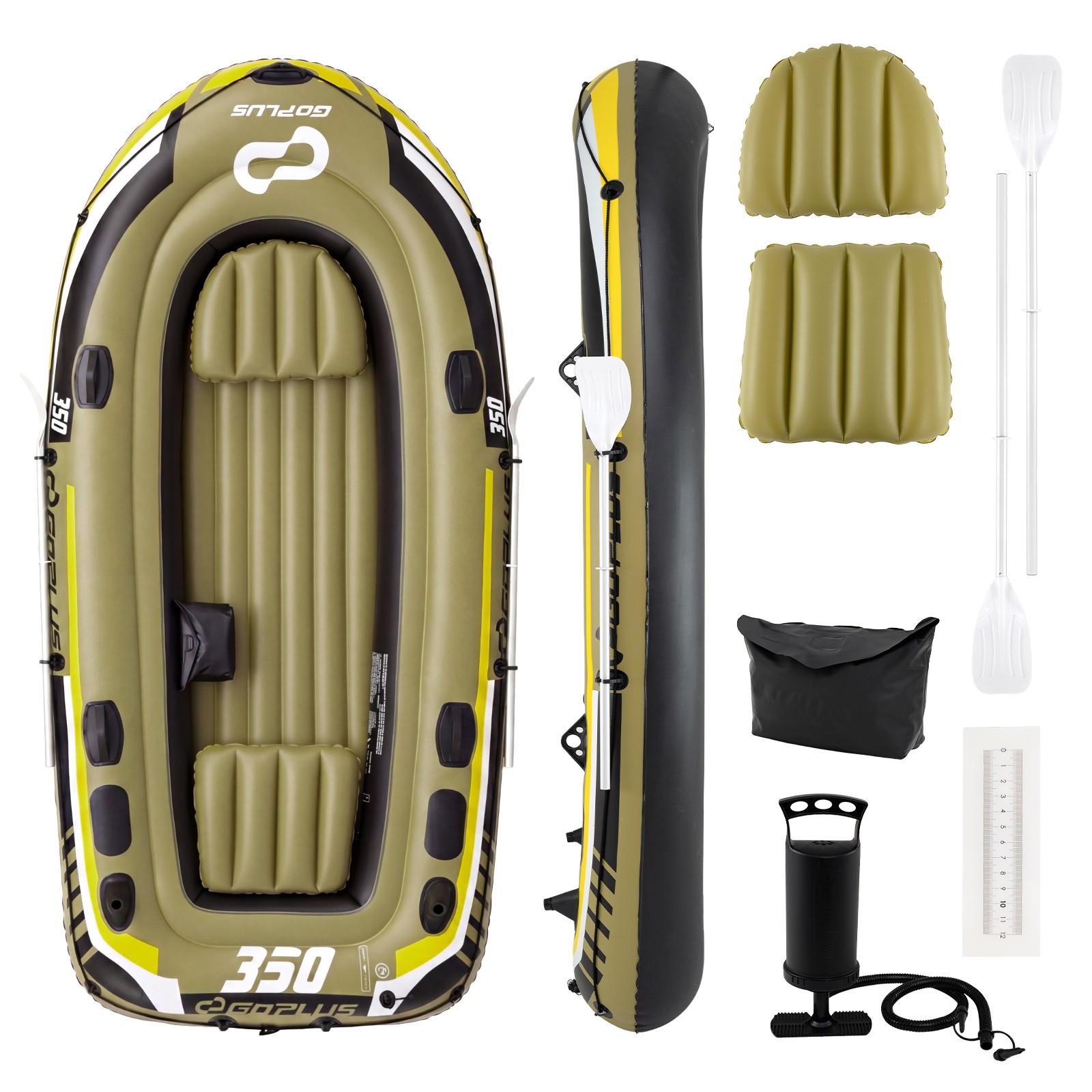 Heavy-Duty Inflatable Boat 4-Person Fishing Raft Set for 3 Adults and 1 Kid
