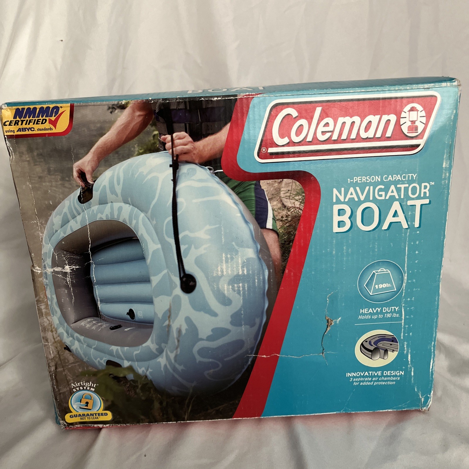 New Coleman Navigator Inflatable Boat Heavy Duty Priced Low bc Slight Damage Box
