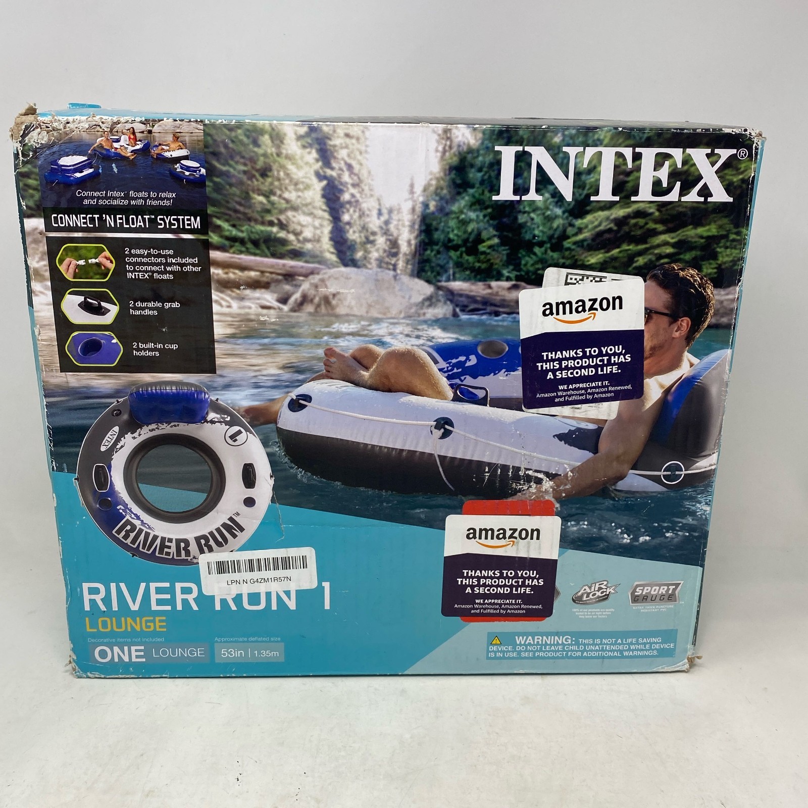 Intex River Run 1 Blue/White 53in Inflatable Tube w/ Backrest & Cups