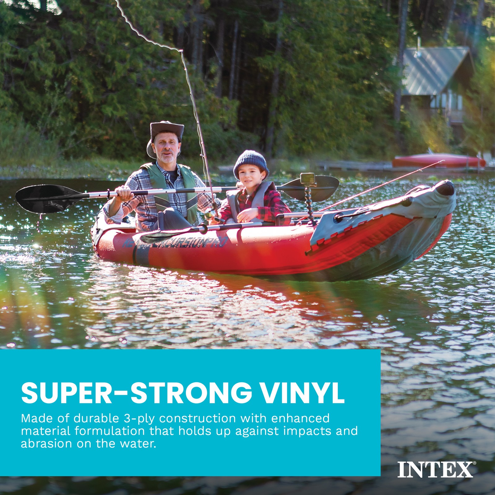 Intex Excursion Pro Inflatable 2 Person Vinyl Kayak with Oars & Pump, Red (Used)